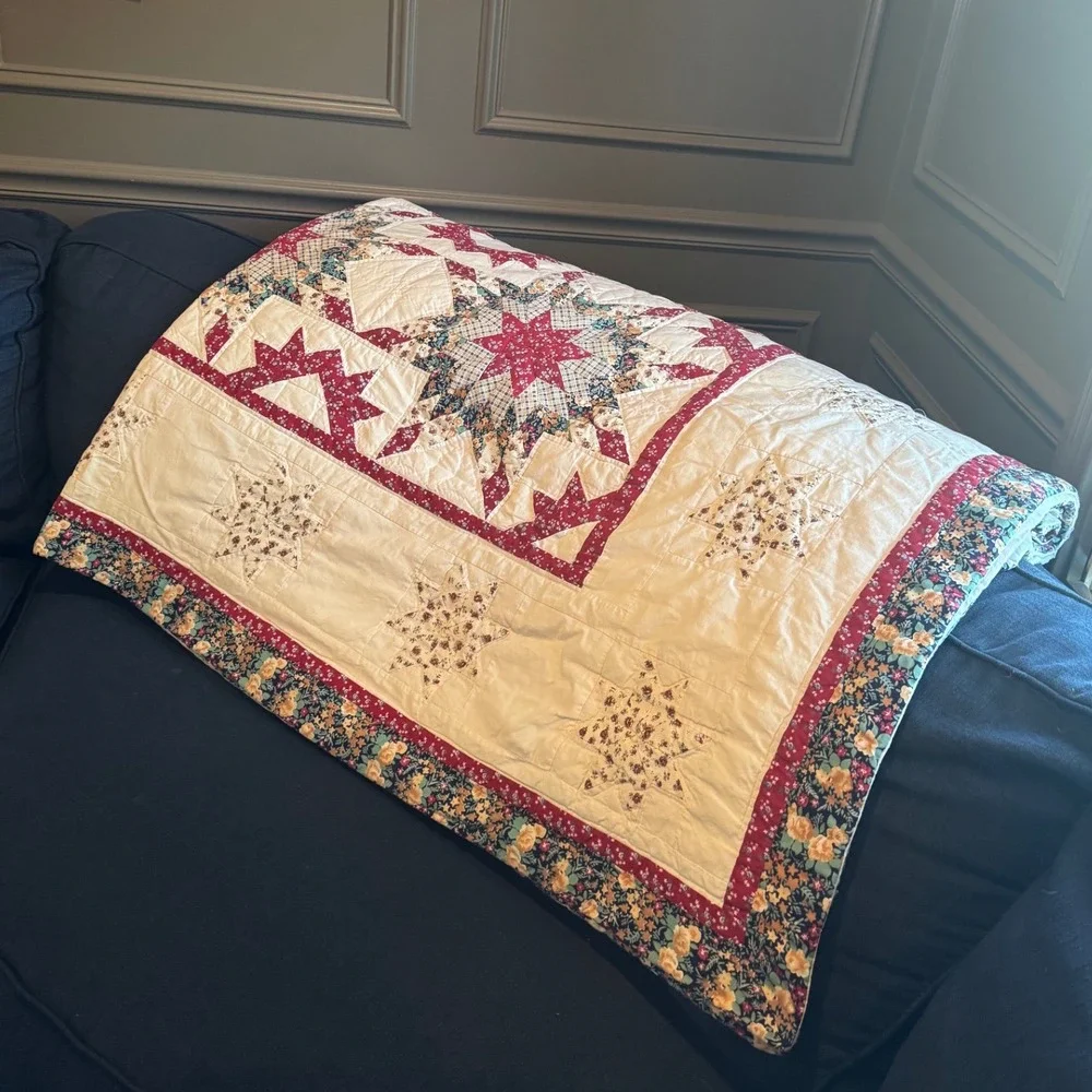 Vintage Americana Star Quilt – Patriotic Red White & Blue Patchwork – Full/Queen